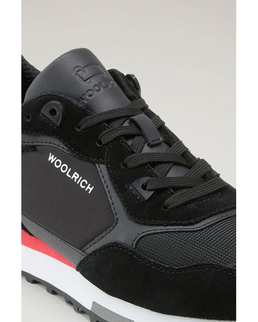 Woolrich Black Retro Sneakers In Suede With Nylon Details for men
