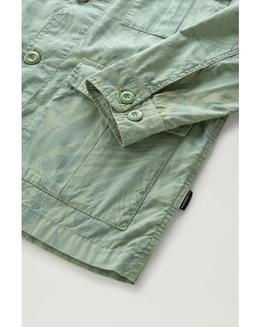 Woolrich Green Garment-dyed Shirt Jacket In Printed Pure Cotton for men