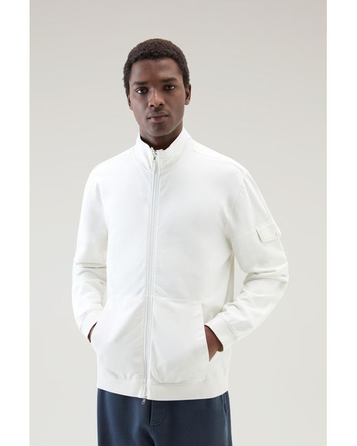 Woolrich White Pure Cotton Sweatshirt With Zip And High Collar for men