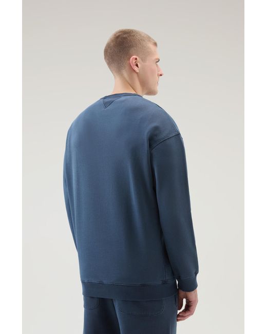Woolrich Blue Garment-dyed Crewneck Sweatshirt With Graphic Print for men