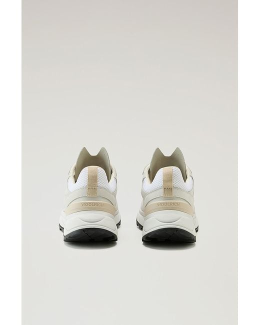 Woolrich White Running Sneakers In Ripstop Fabric And Nubuck Leather