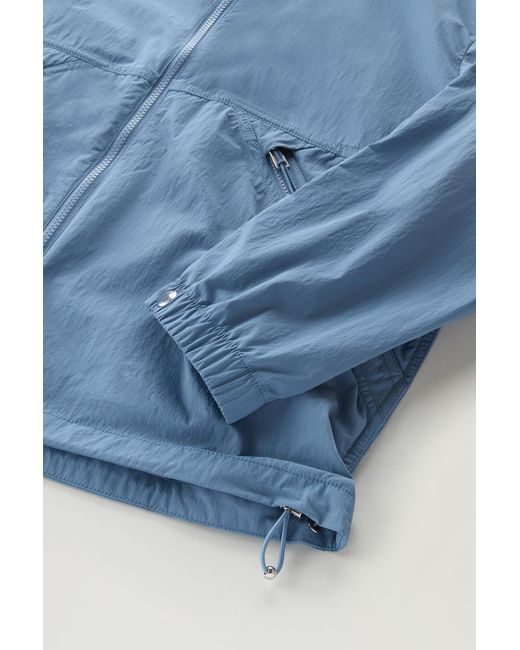 Woolrich Hooded Crinkle Nylon Windbreaker Blue for men