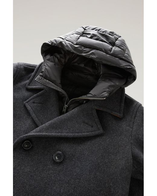 Woolrich Black 2-in-1 Peacoat In Recycled Italian Wool Blend Grey for men
