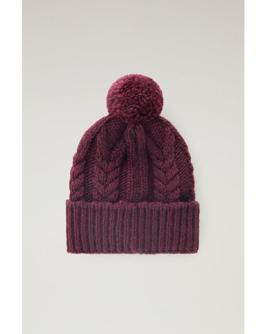 Woolrich Red Beanie In Wool And Alpaca Blend With Pom-pom