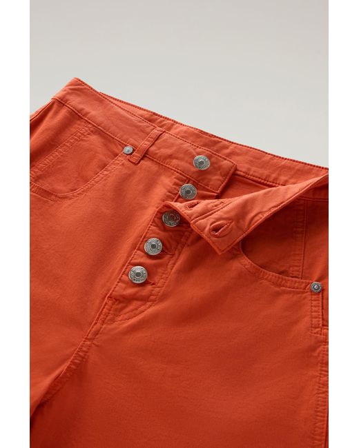 Woolrich Red Garment-dyed Stretch Cotton Twill Pants