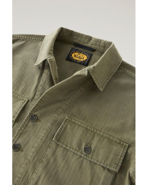 Woolrich Green Military Overshirt In Pure Cotton for men