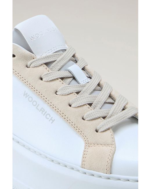 Woolrich White Chunky Court Sneakers In Leather With Contrasting Trim