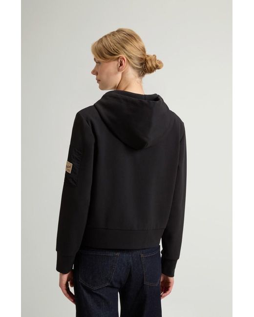 Sudadera Con Cremallera Completa De Interlock De Mezcla De Algodón Elástico Para Mujer Talla Woolrich de color Black