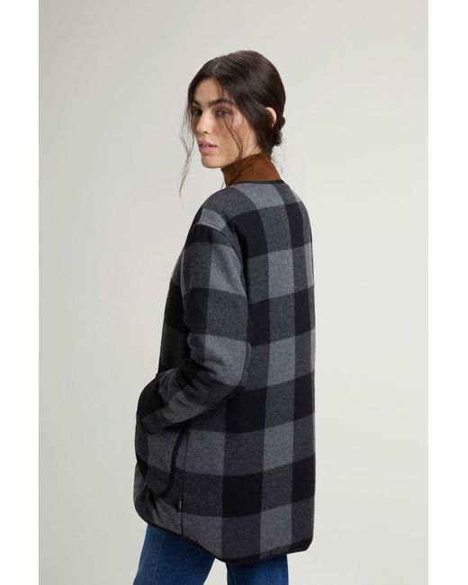 Chaqueta Camisera Alaskan Larga A Cuadros De Mezcla De Lana Para Mujer Talla Woolrich de color Blue