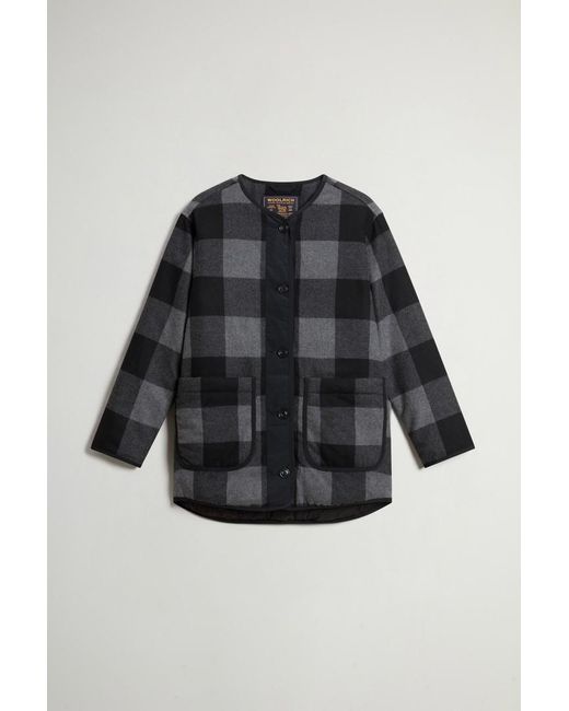 Chaqueta Camisera Alaskan Larga A Cuadros De Mezcla De Lana Para Mujer Talla Woolrich de color Blue