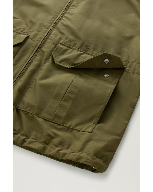 Woolrich Green Cruiser Jacket In Ramar Cloth With Hood for men