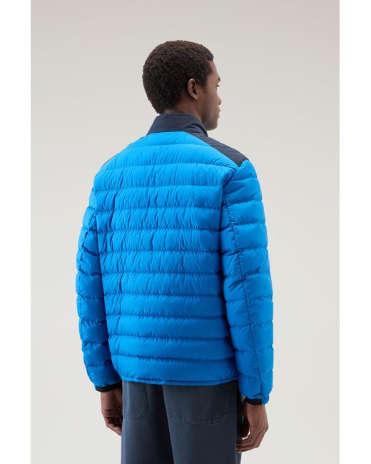 Woolrich Blue Bering Tech Lightweight Hybrid Down Jacket In Microfibre for men