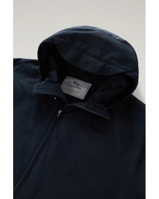 Woolrich Blue Cruiser Jacket In Ramar Cloth With Hood for men