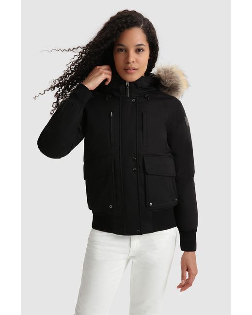 Woolrich Black Yetna Bomber With Removable Fur