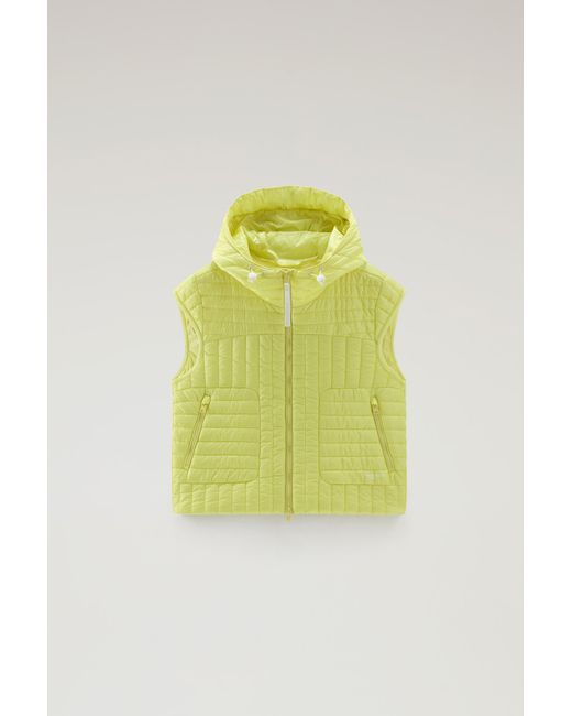 Woolrich Quilted Hooded Vest In Recycled Pertex Quantum Yellow
