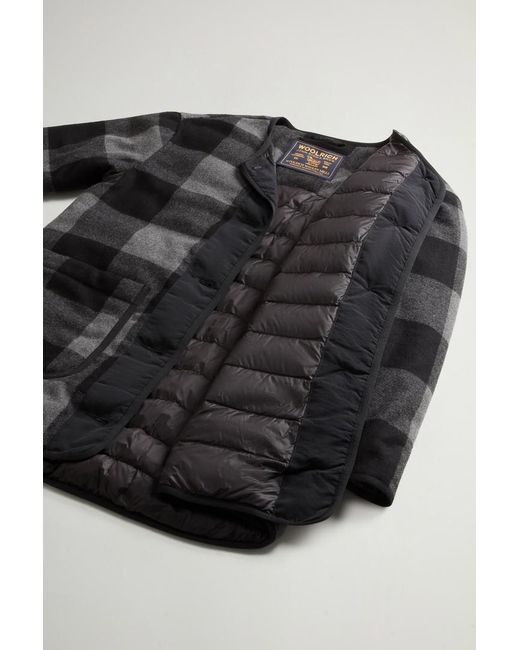 Chaqueta Camisera Alaskan Larga A Cuadros De Mezcla De Lana Para Mujer Talla Woolrich de color Blue