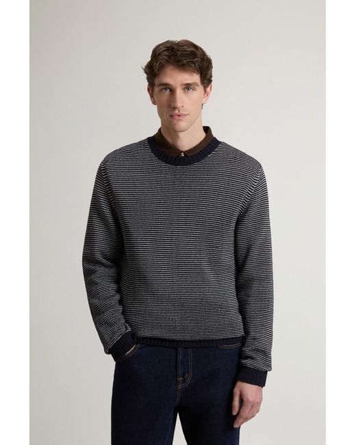 Jersey De Cuello Redondo De Mezcla De Algodón A Rayas Para Hombre Talla Woolrich de hombre de color Gray