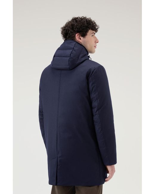 Woolrich Blue Luxury 2-in-1 Coat In Italian Wool And Silk Blend Crafted From A Loro Piana Fabric for men