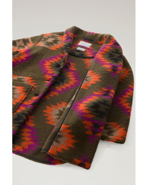 Woolrich Multicolor Gentry Coat In Wool Blend With Hood Green