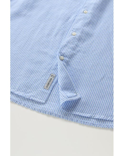 Woolrich Blue Striped Shirt In Cotton-linen Blend for men