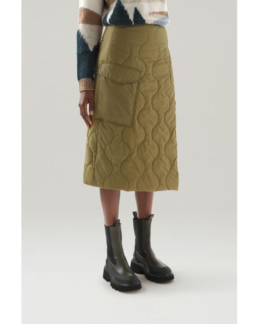 Woolrich Black Silky Crinkle Nylon Quilted Skirt