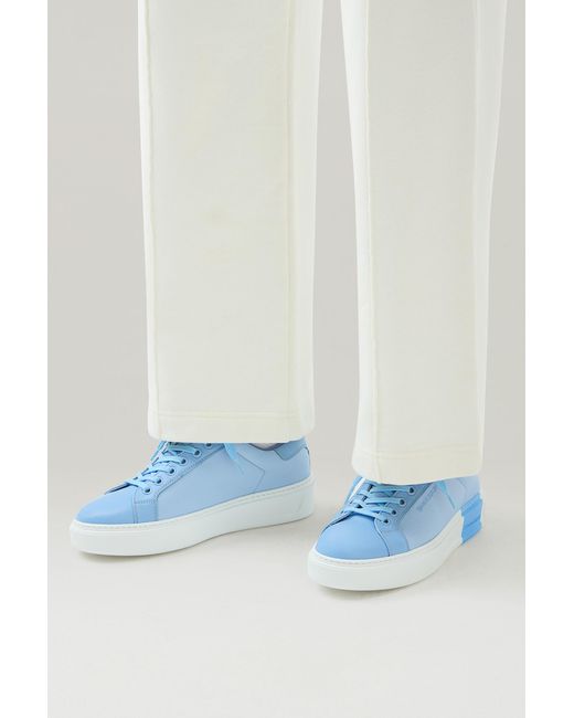 Woolrich Blue Classic Court Sneakers In Technical Fabric With Leather Trim