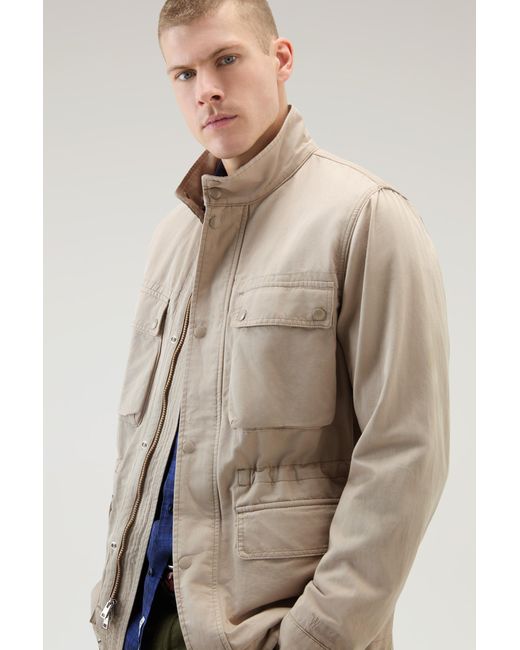 Woolrich Natural Field Jacket In Cotton-linen Blend Beige for men