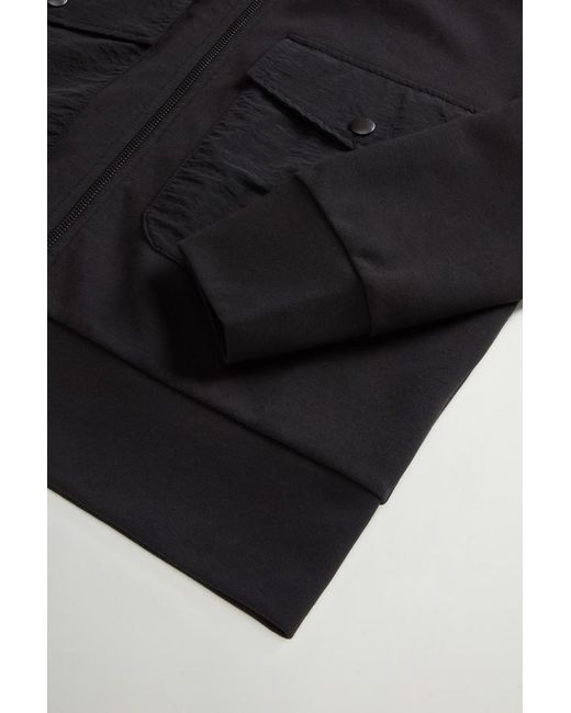 Sudadera Con Cremallera Completa De Interlock De Mezcla De Algodón Elástico Para Mujer Talla Woolrich de color Black