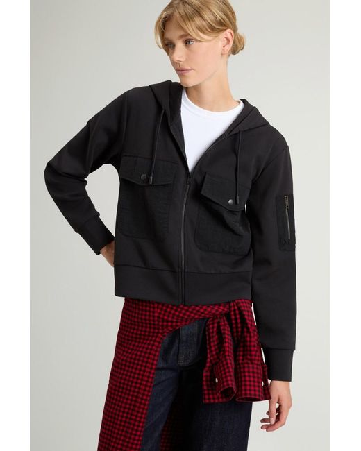 Sudadera Con Cremallera Completa De Interlock De Mezcla De Algodón Elástico Para Mujer Talla Woolrich de color Black