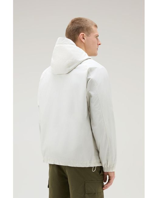 Woolrich White Cruiser Jacket In Ramar Cloth With Hood for men