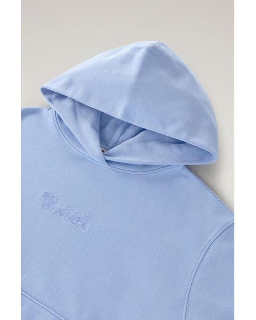 Woolrich Blue Sweatshirt In Pure Cotton With Hood And Embroidered Logo