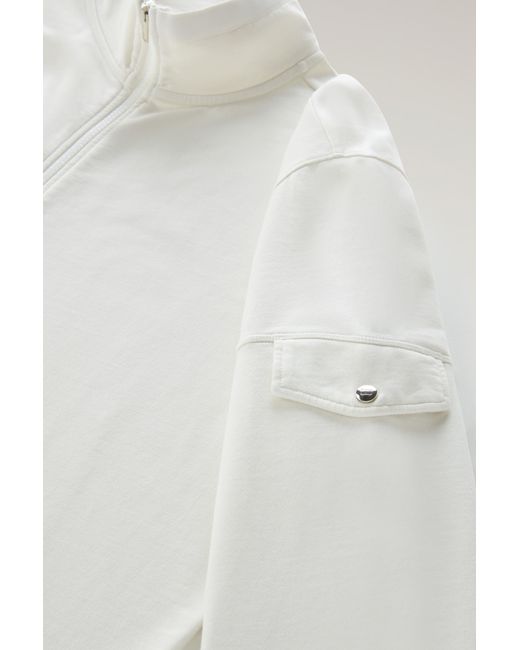 Woolrich White Pure Cotton Sweatshirt With Zip And High Collar for men