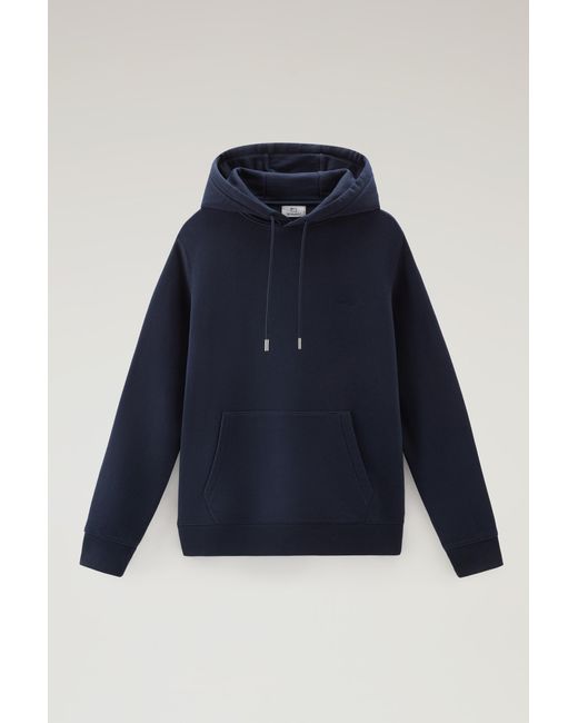 Woolrich Blue Hoodie In Cotton Fleece With Embroidered Logo for men