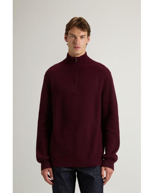 Woolrich Herren Pullover Aus Kaschmir-Wollmischung Mit Hohem Kragen Und Halbreißverschluss Rot Größe in Red für Herren