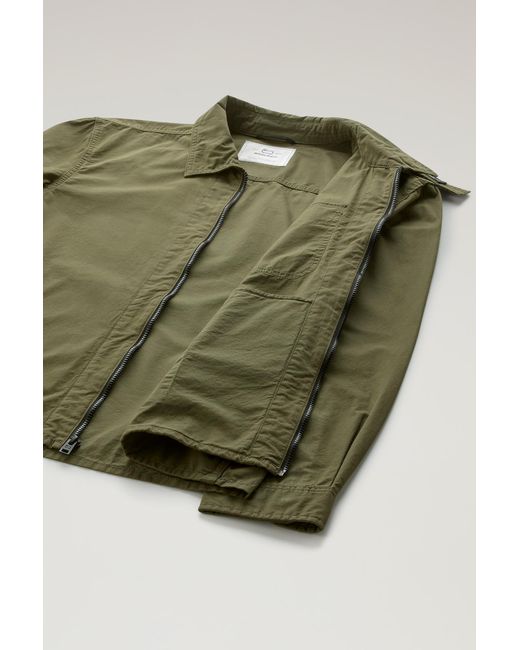 Woolrich Green Garment-dyed Overshirt In Pure Cotton for men