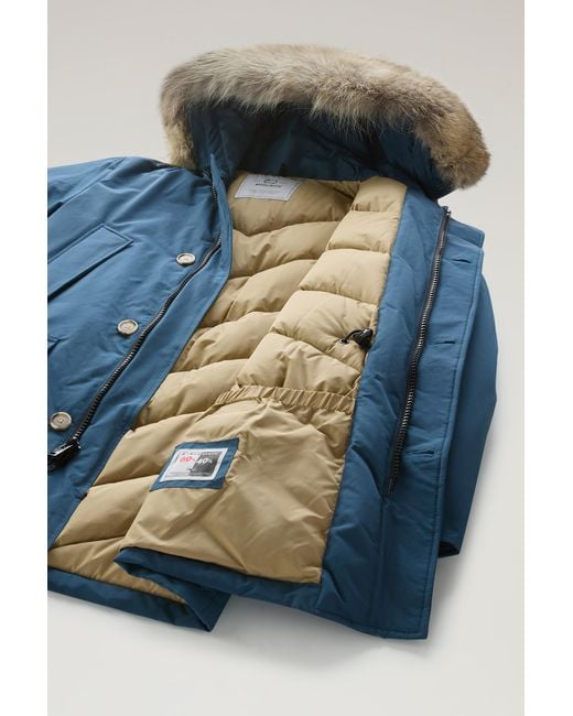 Woolrich Arctic Parka In Ramar Cloth With Detachable Fur Trim Blue for men