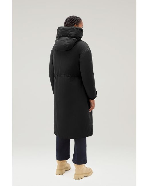 Woolrich Black Long Parka In Brushed Ramar Cloth