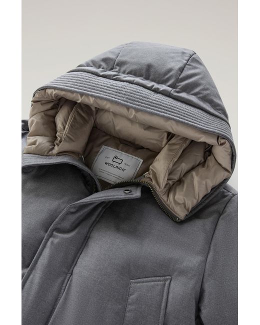 Woolrich Gray Parka In Italian Wool And Silk Blend Crafted With A Loro Piana Fabric for men