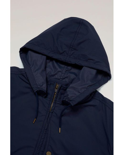 Woolrich Blue Ripstop Nylon Jacket With Foldable Hood for men