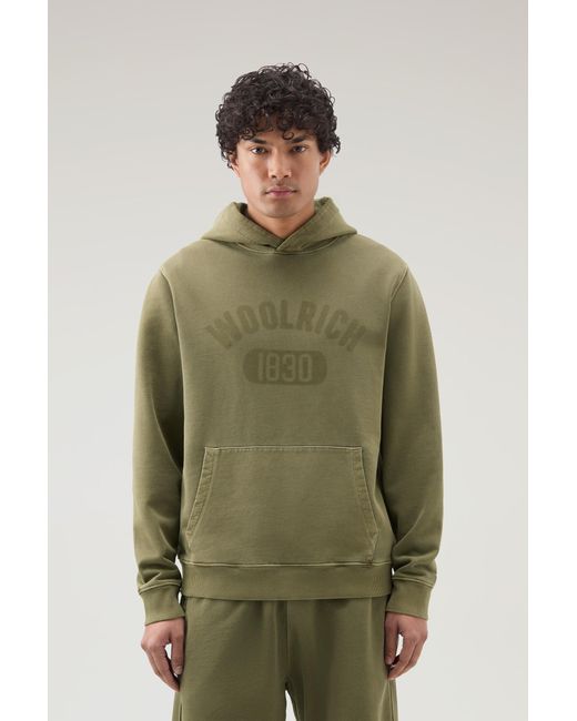 Woolrich Green Garment-dyed 1830 Hoodie In Pure Cotton for men