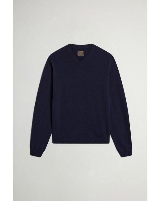 Jersey De Pura Lana Virgen Con Cuello De Pico Para Hombre Talla Woolrich de hombre de color Blue