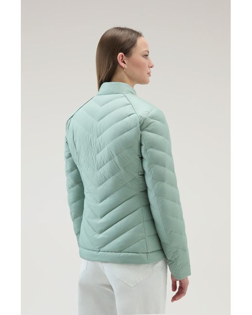 Woolrich Green Short Padded Jacket With Chevron Quilting