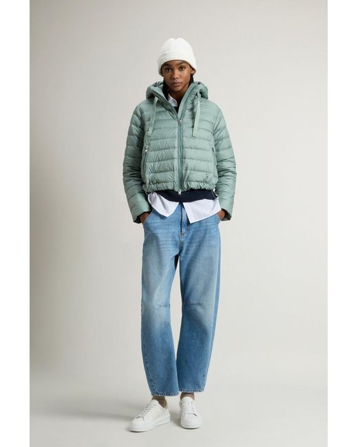 Woolrich Gevoerd Jack Van Microvezel Met Capuchon Groen Grootte in het Blue