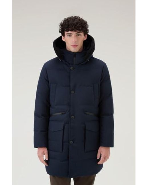 Woolrich Blue Parka With Detachable Wool Visor for men