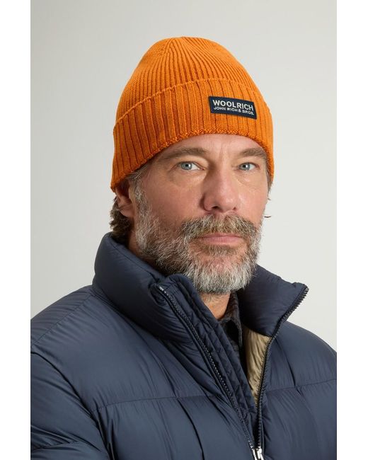 Gorro De Pura Lana Virgen Merina Acanalada Para Hombre Talla Woolrich de hombre de color Orange