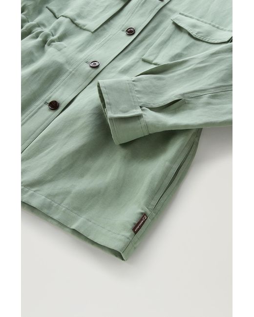 Woolrich Green Overshirt In Linen Blend