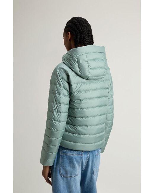 Woolrich Gevoerd Jack Van Microvezel Met Capuchon Groen Grootte in het Blue