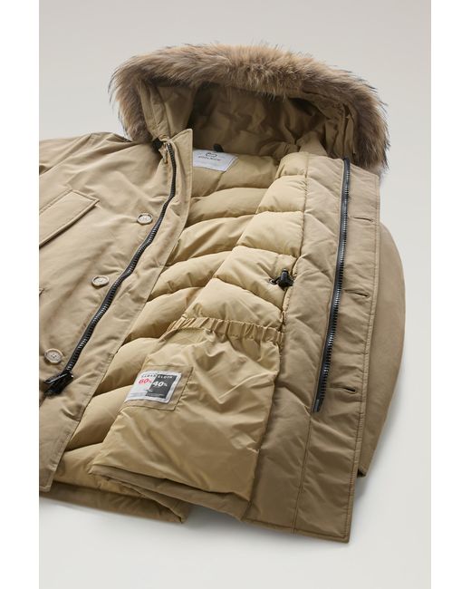 Woolrich Natural Arctic Parka In Ramar Cloth With Detachable Fur Trim Beige for men
