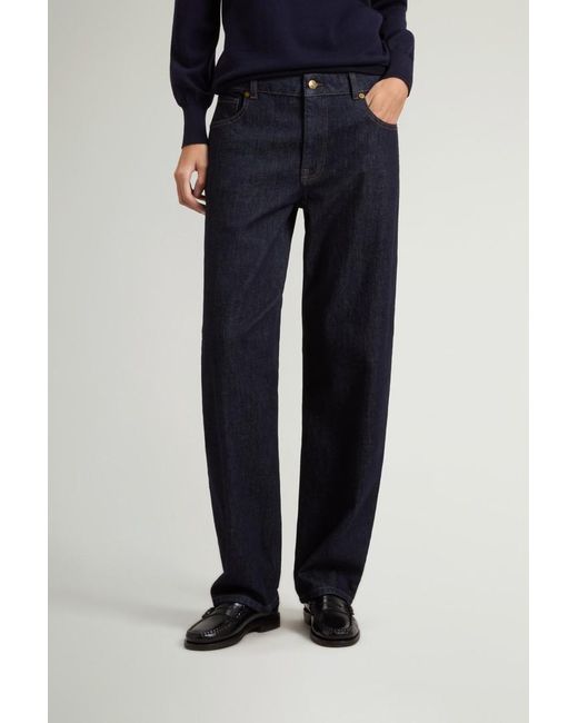 Pantalones De Pernera Ancha Y Cinco Bolsillos En Denim De Algodón Elástico Para Mujer Talla Woolrich de color Blue