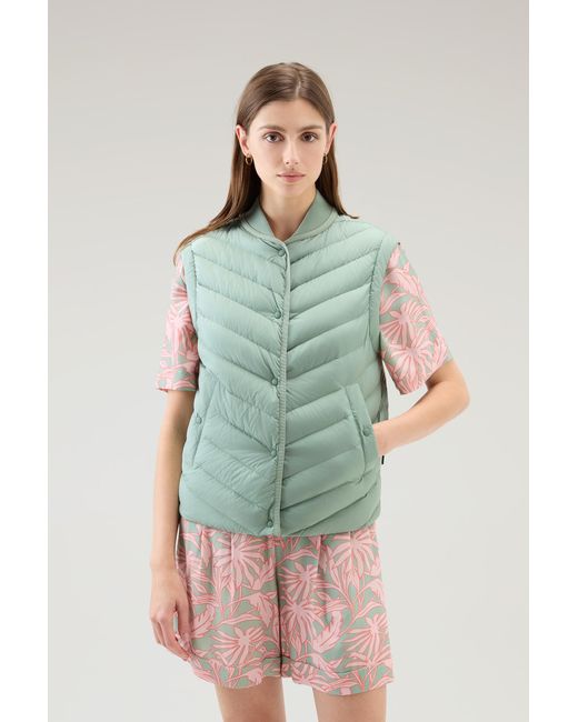 Woolrich Multicolor Microfiber Vest With Chevron Quilting Green